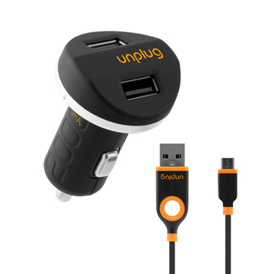Unplug法國工藝2A雙USB皮革車充組 +MicroUSB充電傳輸線