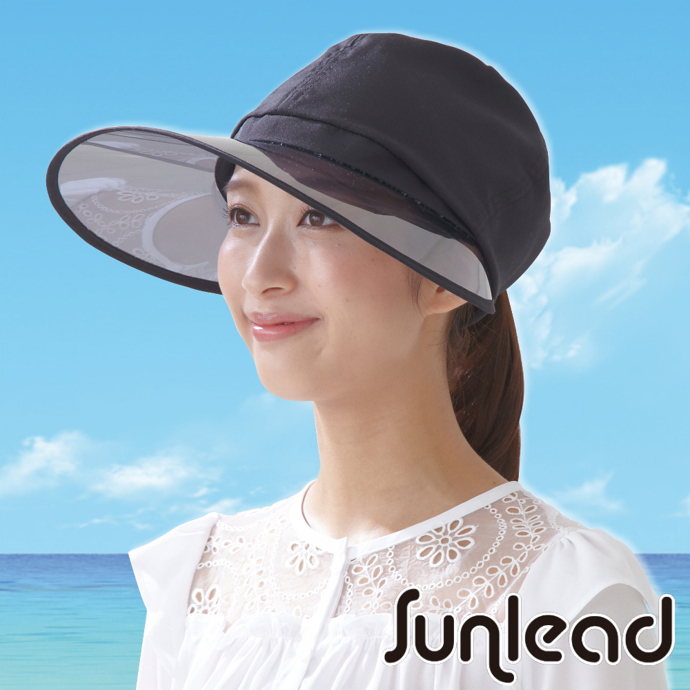 Sunlead 透明大帽簷。馬尾款防曬透氣圓頂抗UV遮陽帽 (黑色)