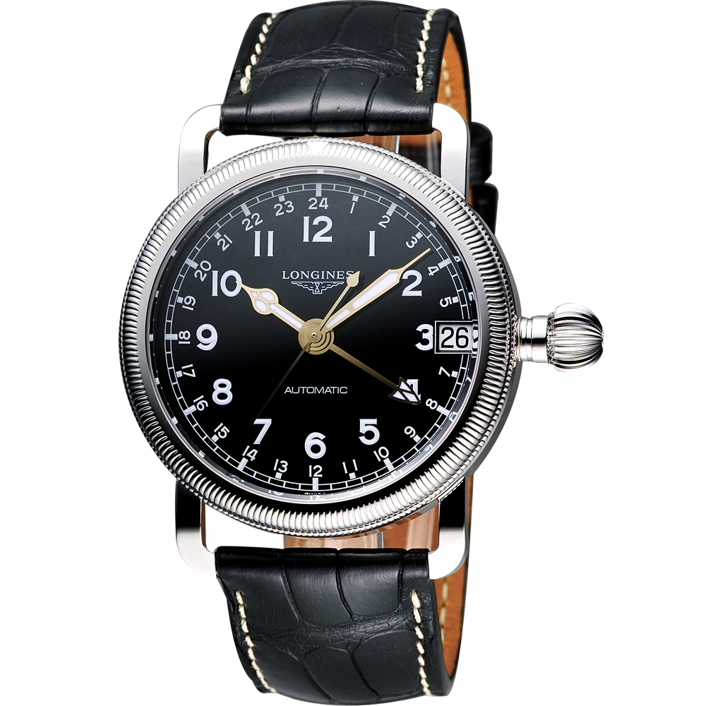 LONGINES 浪琴 官方授權 Heritage Military 1938 軍用機械錶-黑x錢幣紋/40mm L2.778.4.53.2