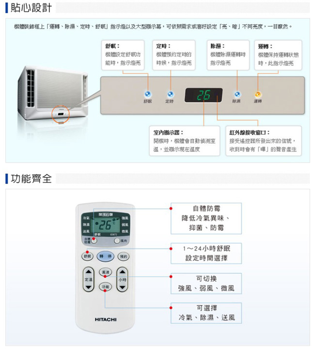 HITACHI日立4-6坪雙吹式窗型冷氣 RA-28WK