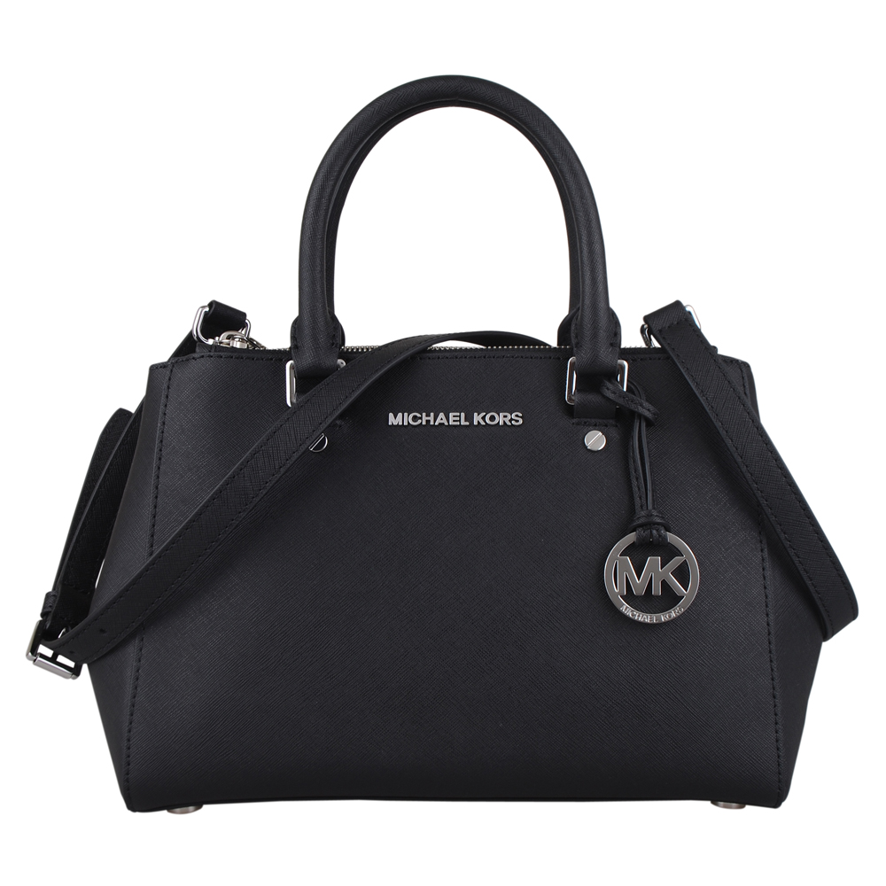 MICHAEL KORS 銀字LOGO防刮皮革手提/斜肩背(小/黑)