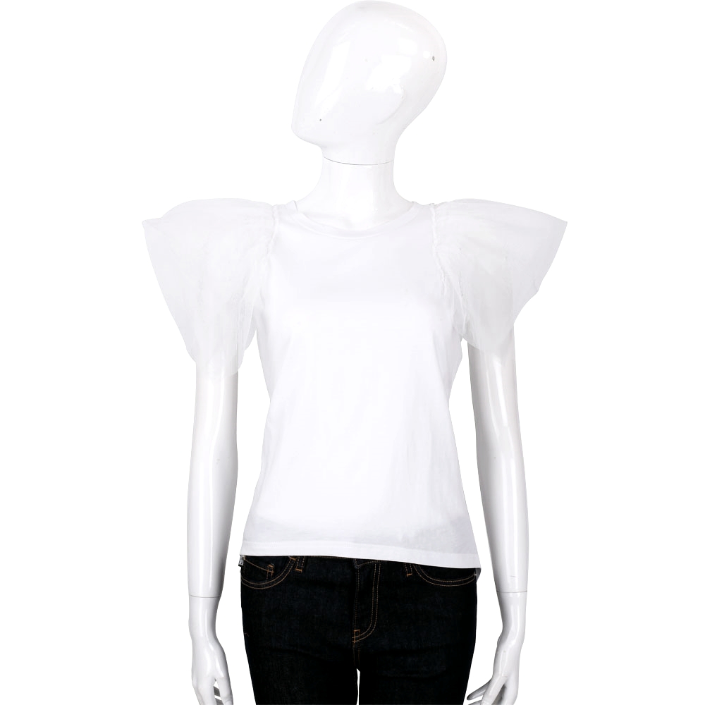 EDWARD ACHOUR PARIS 白色紗質袖口設計棉料T恤