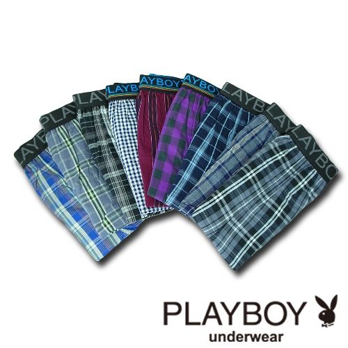 PlayBoy 舒適LOGO黑織帶五片式平口褲-單件(顏色隨機)