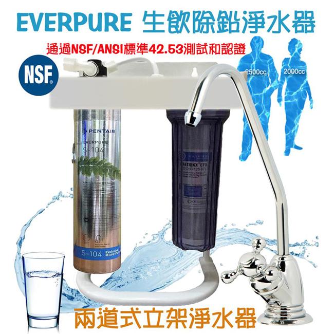 EVERPURE淨水器 S-104搭配活性碳KX濾芯兩道立架淨水器