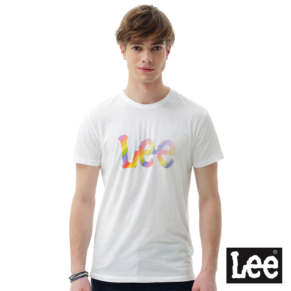 Lee 短袖T恤 彩虹logo印刷短袖圓領TEE/RG-男款-白