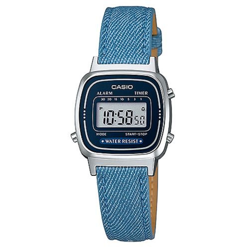 CASIO 經典小巧簡約數位皮帶錶(LA670WL-2A2)-藍框X深藍/24.6mm