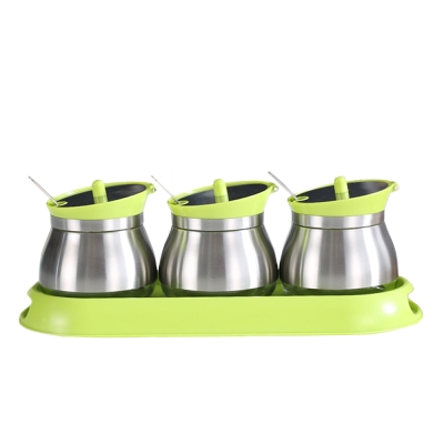 PUSH!餐具廚房用品不鏽鋼調味瓶調味罐調味盒胡椒罐鹽罐(3罐組)D86-1綠色