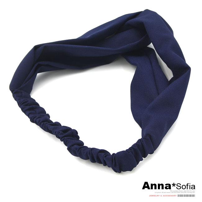 【3件480】AnnaSofia 質感細砂紋交叉結款 彈性寬髮帶(藍系)