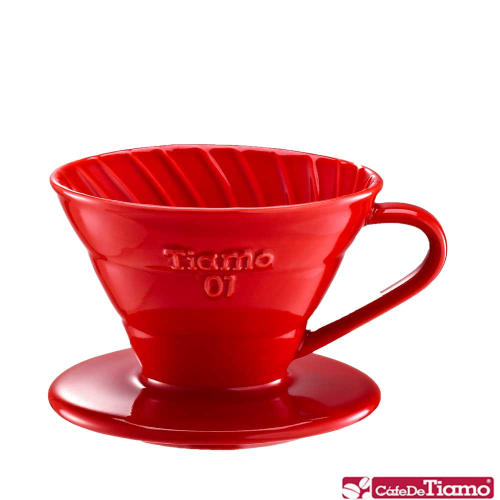 Tiamo V01 螺旋陶瓷濾杯組1-2杯份-紅色(HG5537R)
