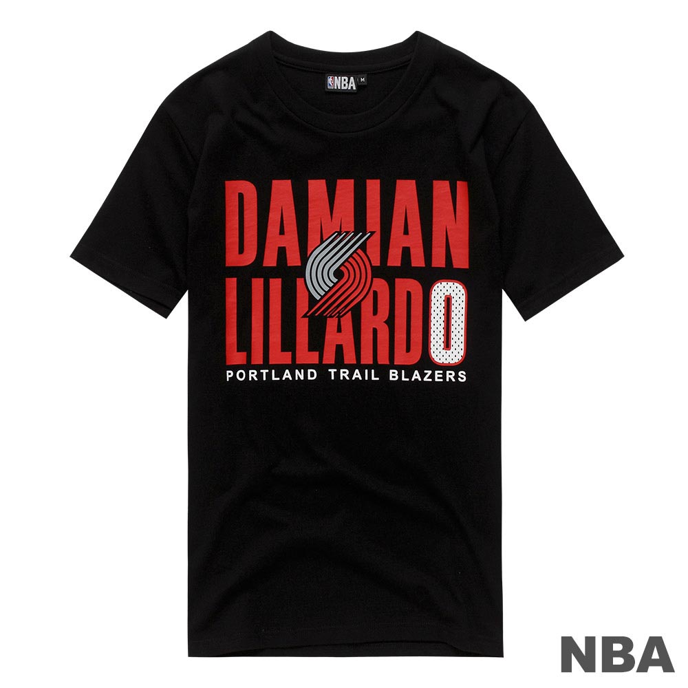 NBA-Damian Lillard拓荒者隊網眼號碼印花短T-黑 (男)