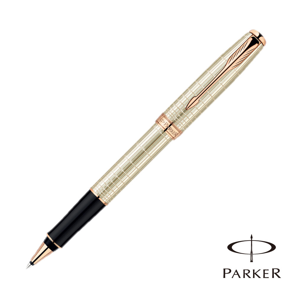 PARKER 派克 SONNET 商籟 高尚系列 純銀格紋玫瑰金夾 鋼珠筆