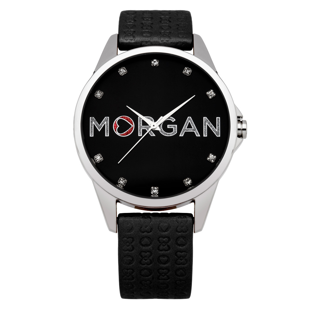 MORGAN 愛戀同心晶鑽時尚腕錶-黑/38mm