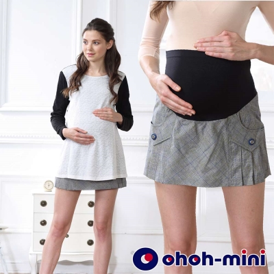 ohoh-mini 孕婦裝 造型格紋百褶孕婦裙-2色