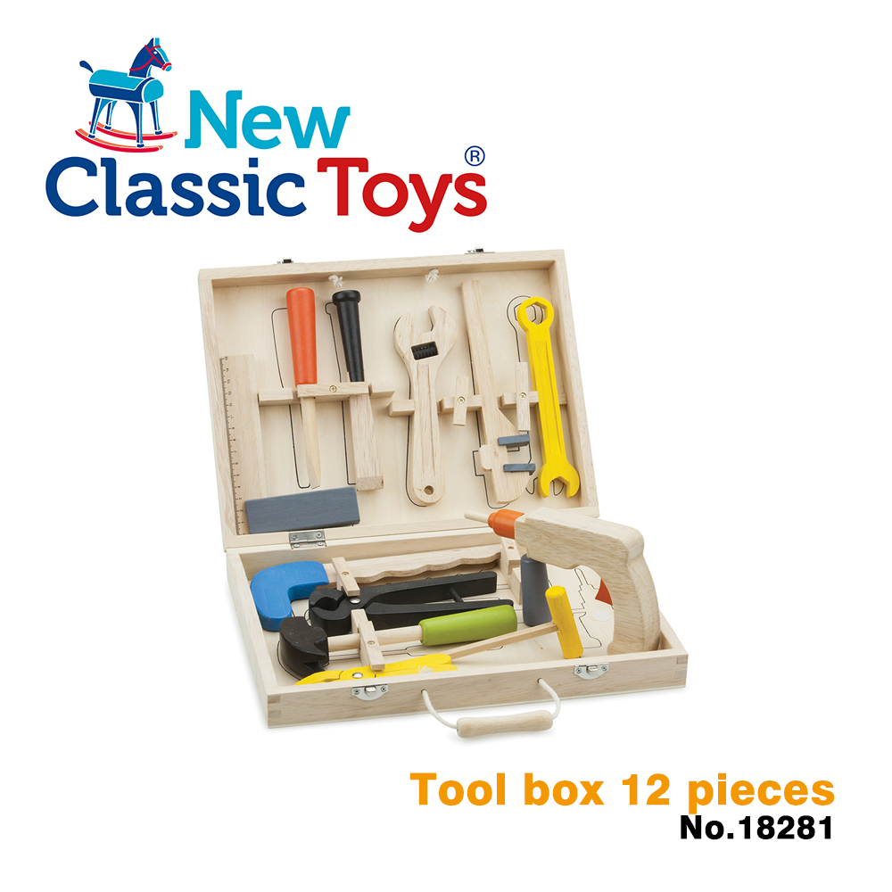 荷蘭New Classic Toys 天才小木匠工具箱玩具12件組 - 18281