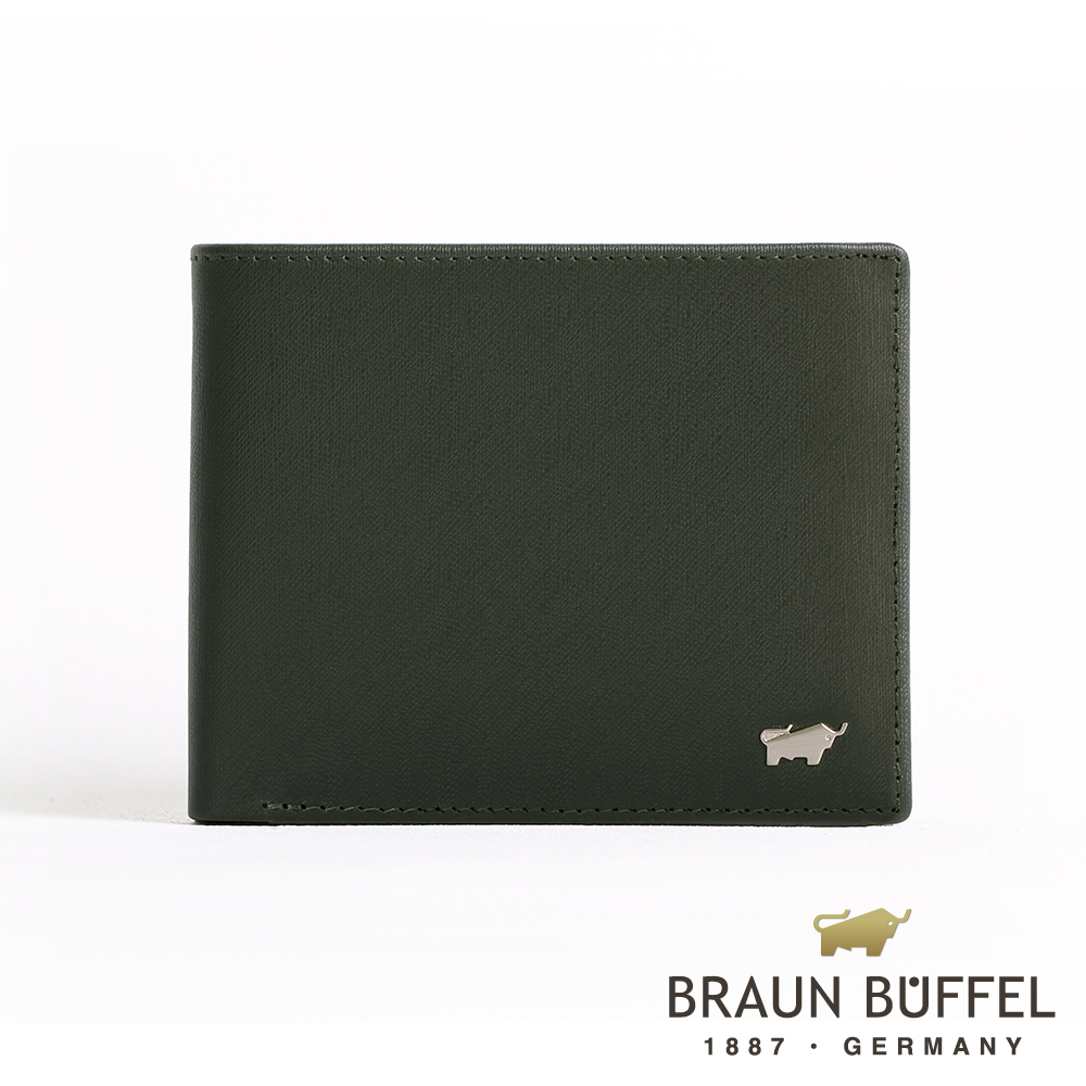 BRAUN BUFFEL - HOMME-M紳士系列極光紋4卡零錢皮夾 - 墨綠