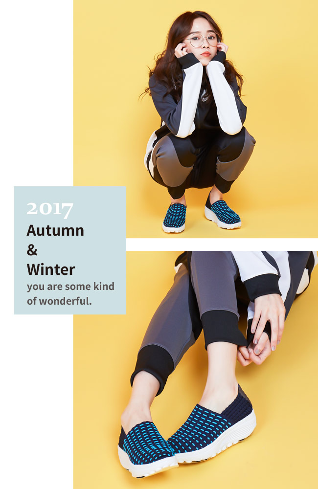 Hong Wa 百搭簡單編織厚底休閒布鞋 - 藍