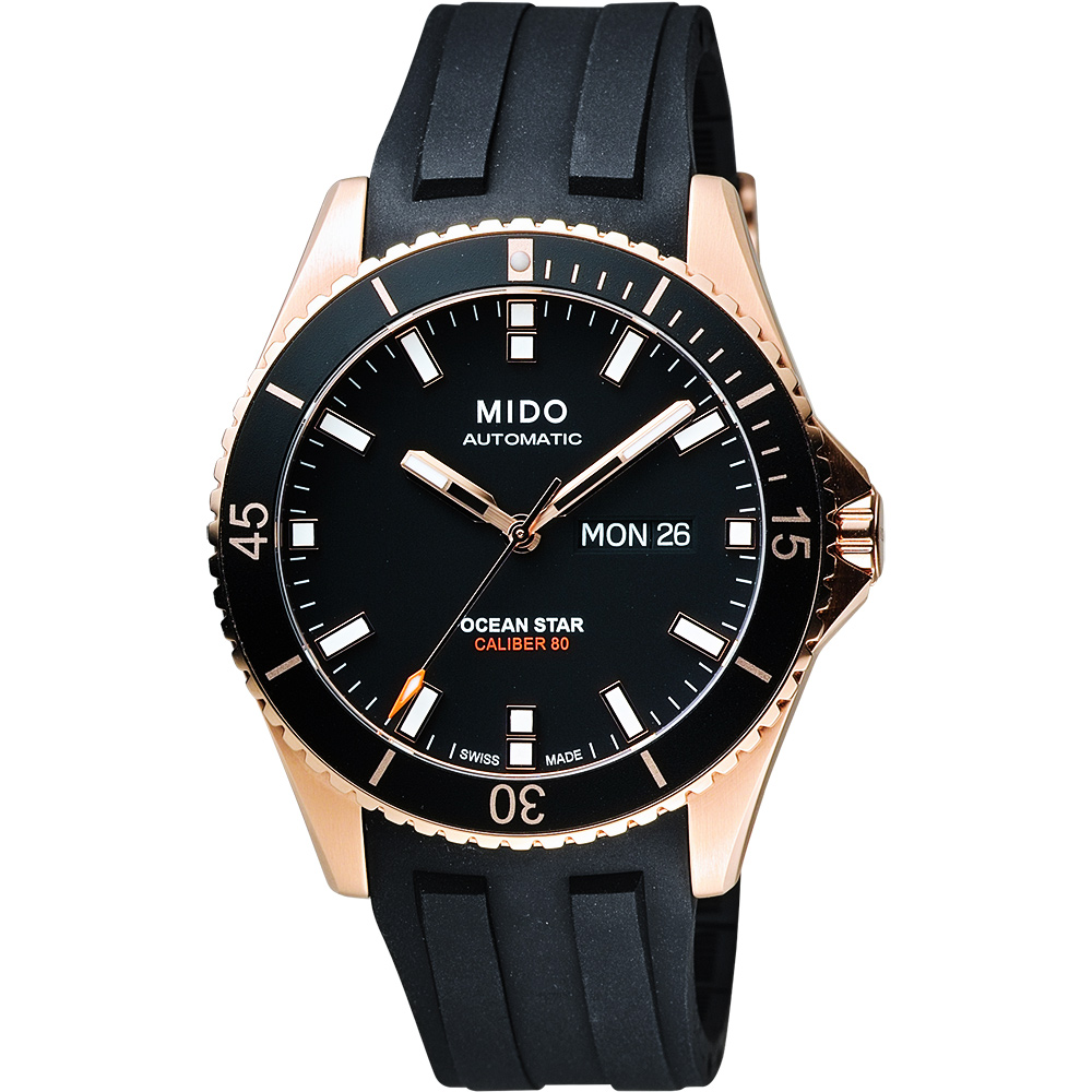 MIDO 美度 官方授權 Ocean Star Caliber 80 200m潛水機械腕錶-黑 M0264303705100