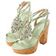 Grace gift奢華公主–華麗寶石鑽飾粗跟涼鞋 綠 product thumbnail 1