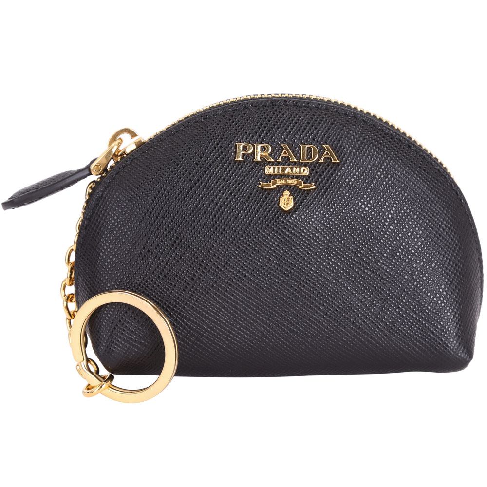 PRADA Saffiano 浮刻金字防刮牛皮零錢包(黑色)