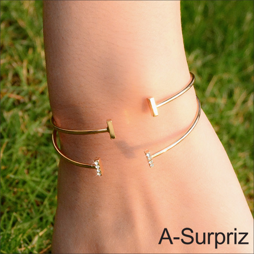 A-Surpriz 半圓雙環造型開口手環(金色)