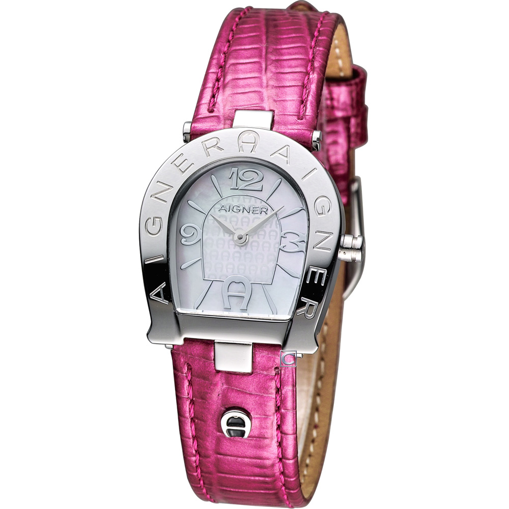 AIGNER Acerra 馬蹄系列高雅時尚腕錶-銀白x桃紅/26x30mm