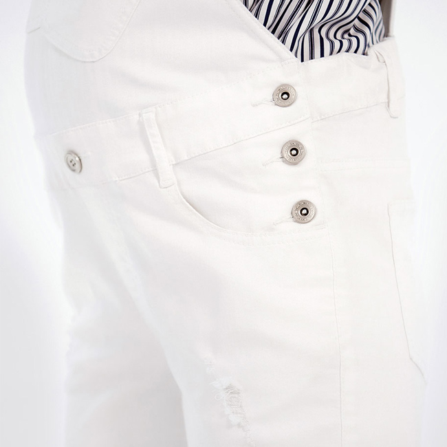 Gennies專櫃-涼感抓破口袋造型吊帶褲-白(TJF01)