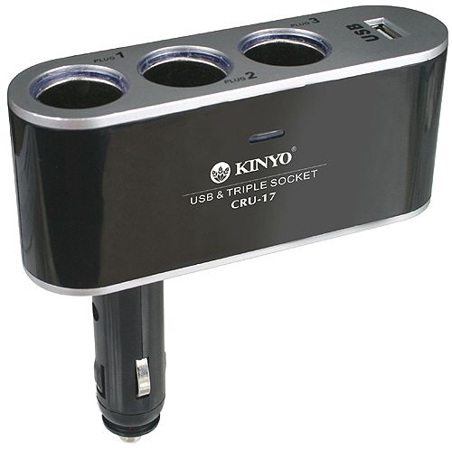KINYO 3孔車用點煙器+USB充電槽