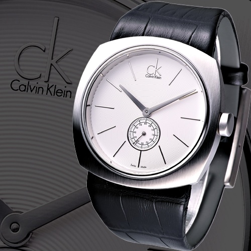 cK 大面徑獨立秒針皮帶腕錶-白