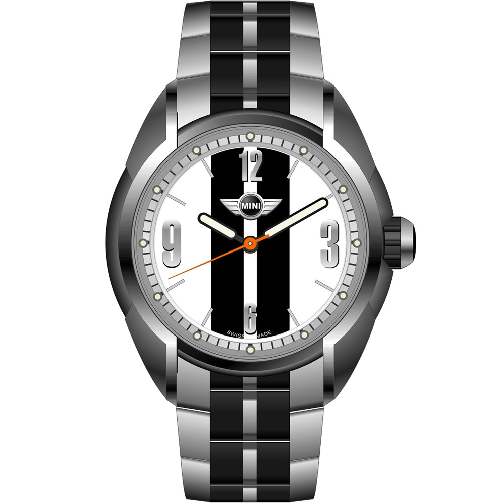 MINI Swiss Watches  休閒運動腕錶-白x黑鋼帶款/38mm