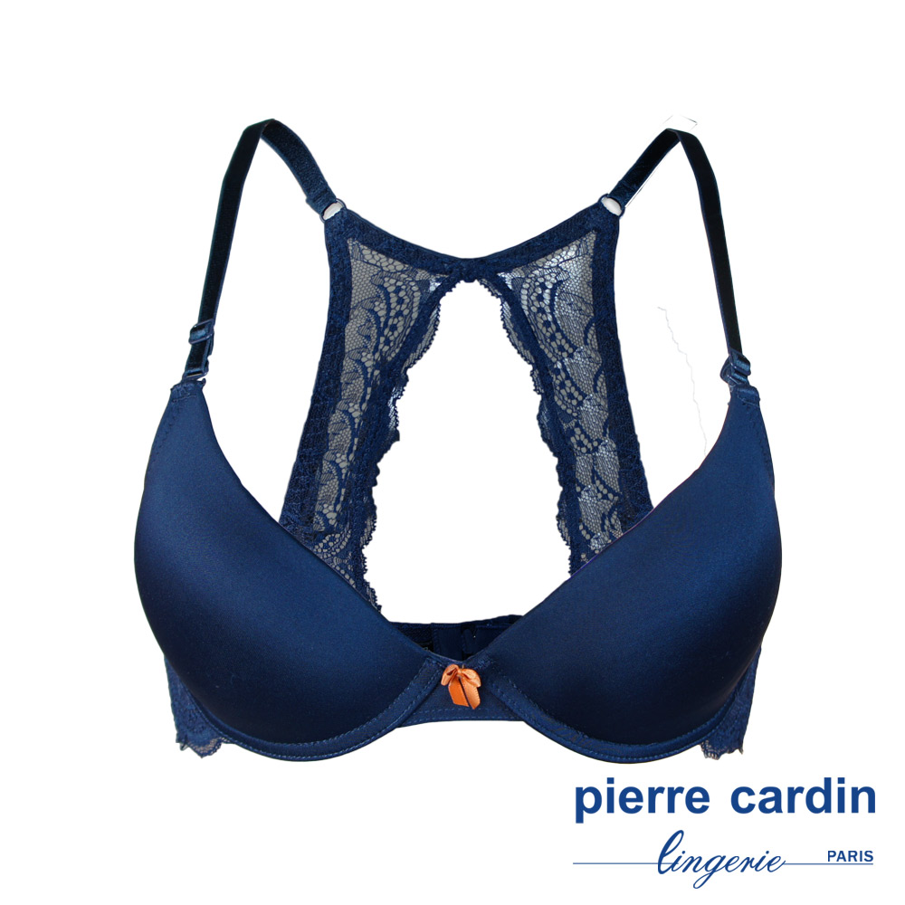 【pierre cardin 皮爾卡登內衣】無痕蕾絲美背深V內衣(成套- 深藍)