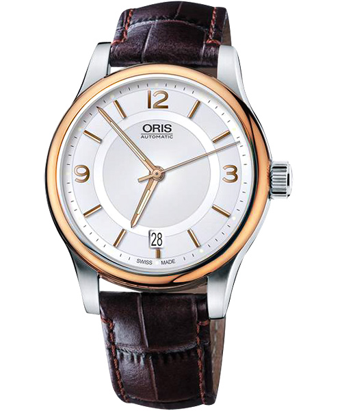 Oris Classic Date 經典都會時尚機械腕錶-銀x玫塊金框/42mm