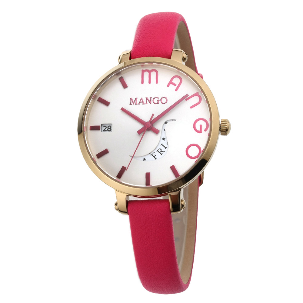 MANGO 日月燦爛時尚腕錶-白x粉/34mm