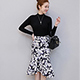 半高領針織衫+印花魚尾短裙兩件套 (黑色)-ROANN product thumbnail 1