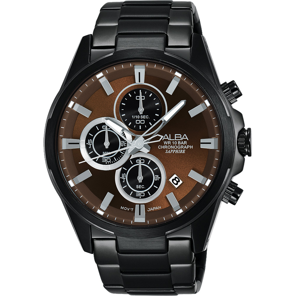 ALBA ACTIVE 活力運動型男計時腕錶(AM3349X1)-咖啡x鍍黑/42mm