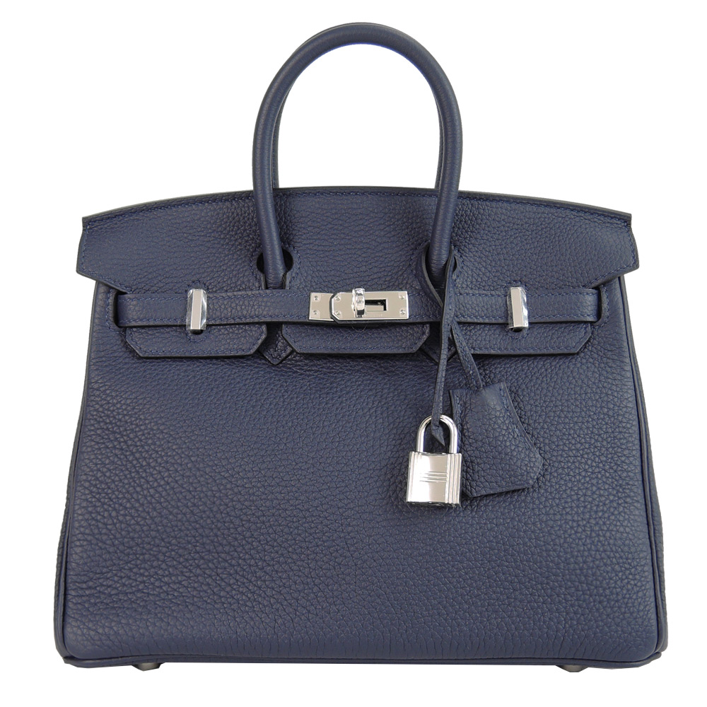 HERMES BIRKIN Togo牛皮柏金包( 25CM/午夜藍2Z/銀釦)