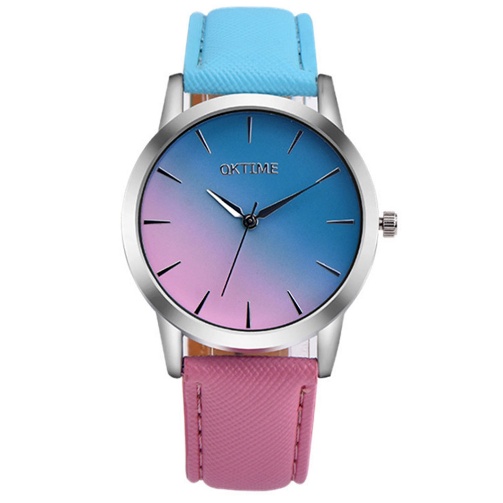 Watch-123 雙面佳人-青春時尚粉嫩漸層色帶手錶-上藍下粉/37mm