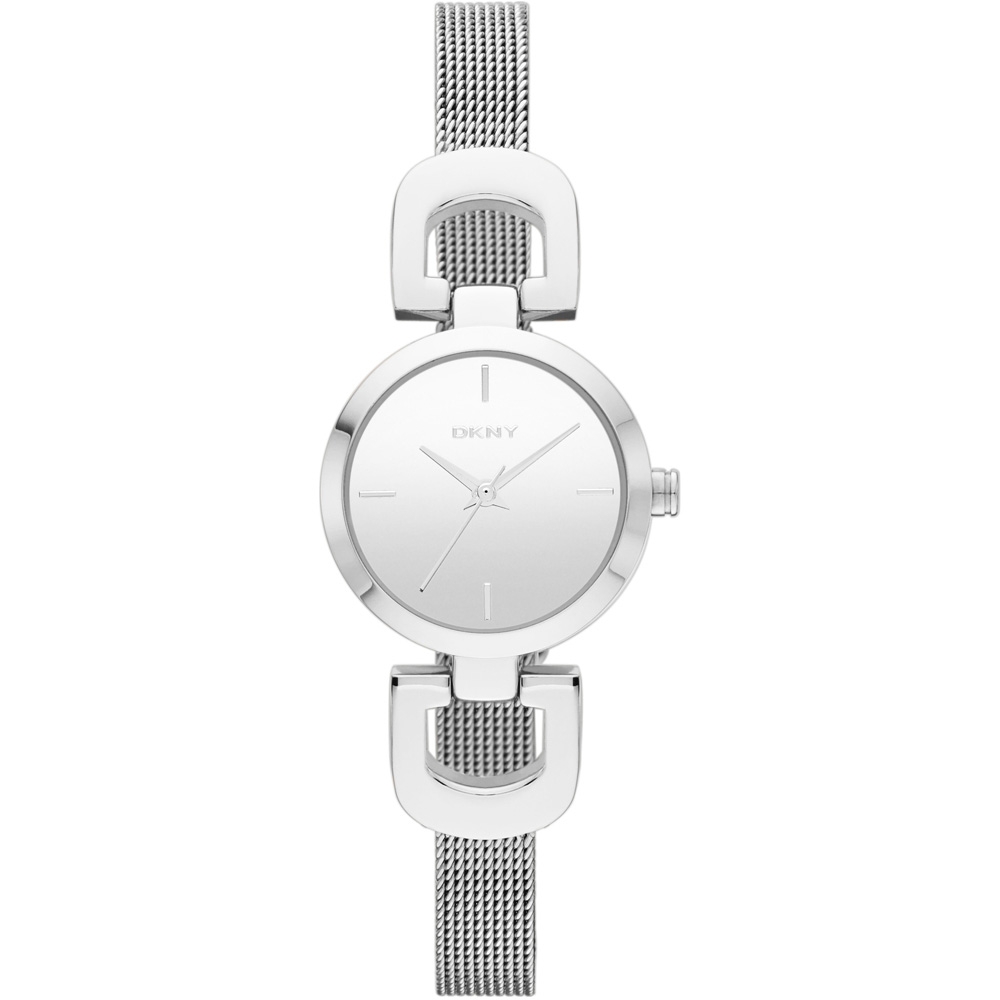 DKNY 優雅馬蹄型米蘭帶時尚腕錶-鏡面銀/24mm