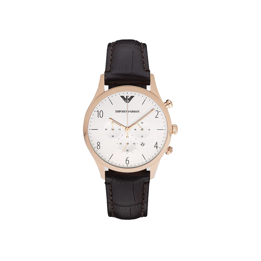 Emporio Armani Classic 紳士復刻計時腕錶-白x玫瑰金框/43mm