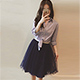 條紋單排釦襯衫+網紗蓬蓬裙兩件套 (條紋)-ROANN product thumbnail 1