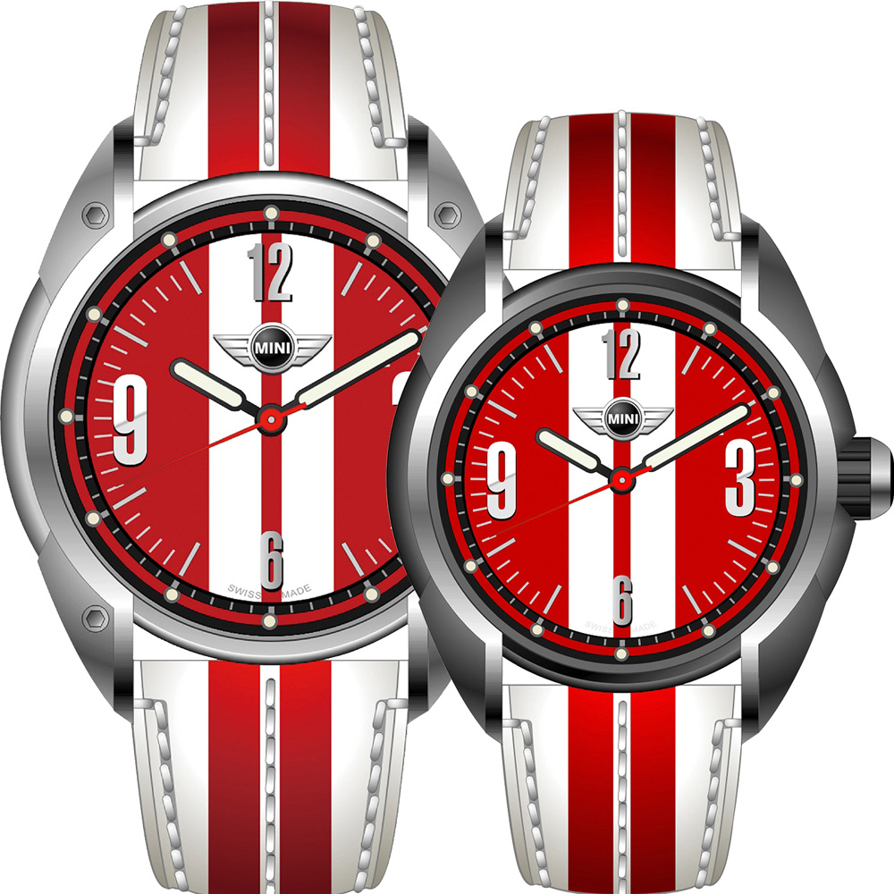 MINI Swiss Watches   休閒運動造型對錶-紅/45+38mm