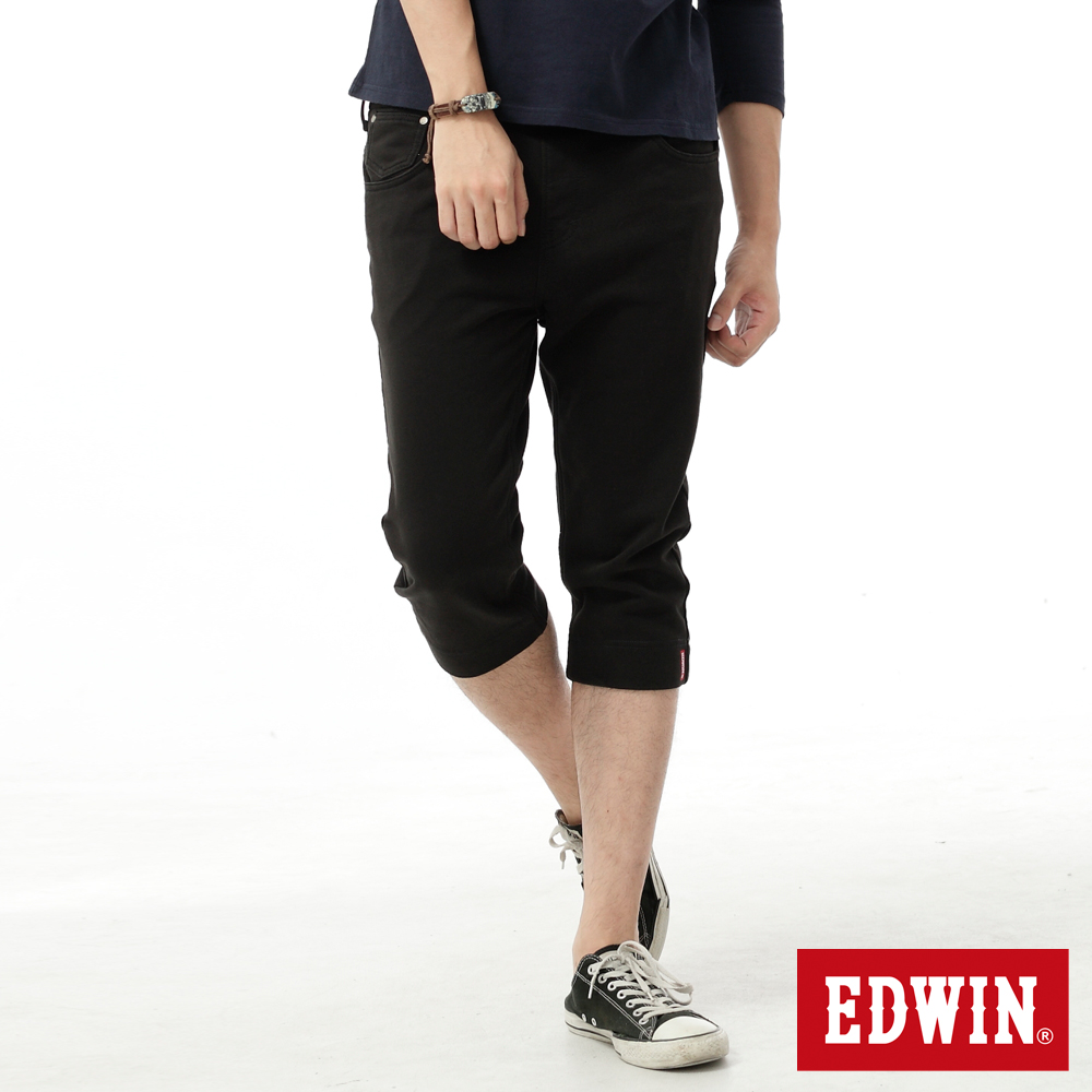 EDWIN 針織七分休閒褲-男-黑色