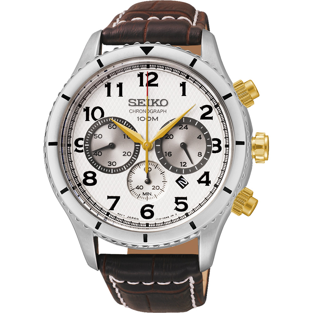 SEIKO 特務行動三眼計時腕錶(SRW039P1)-銀x咖啡色錶帶/44mm