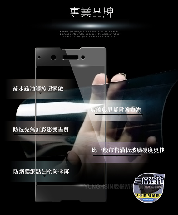 XM SONY Xperia XA1 Ultra 6吋 滿版三倍強化鋼化玻璃貼-黑色