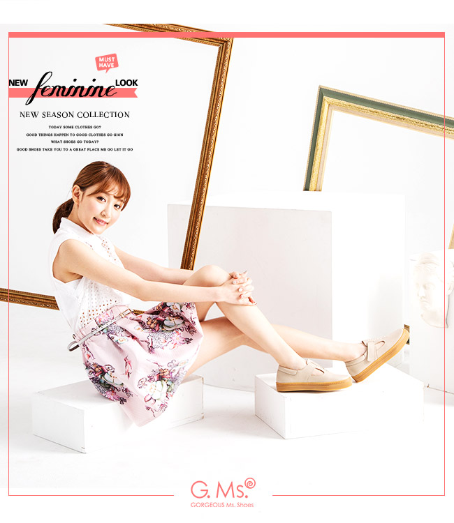 G.Ms. MIT系列-牛皮T字側黏休閒鞋-杏色