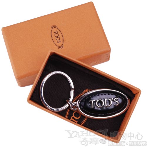 TOD’S 經典金屬LOGO皮標鎖圈吊飾(黑)