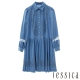 JESSICA-蕾絲拼接直條紋襯衫洋裝(藍) product thumbnail 1