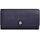 TORY BURCH EMERSON 經典立體LOGO全皮革防刮拉掀蓋長夾-藏藍色 product thumbnail 1