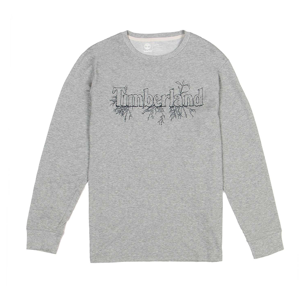 Timberland 男款淺灰色鏤空品牌圖樣長袖T恤