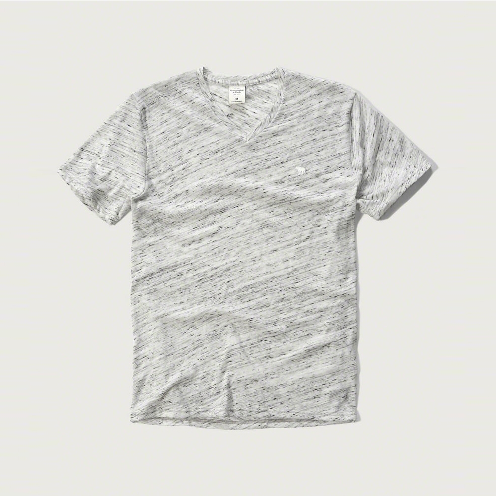 A&F 經典電繡麋鹿設計V領短袖T恤-灰白色 AF Abercrombie