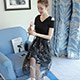 挖空短袖連身裙+花紋紗裙套裝(黑色)-ROANN product thumbnail 1